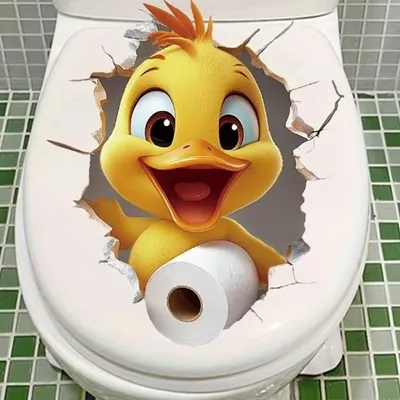 Produktbild von GKA WC Deckel Aufkleber süße Ente mit Toilettenpapierrolle Toilettendeckel Tattoo selbstklebend Toilette Toilettendeckelaufkleber Küken
