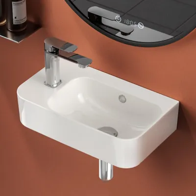 Immagine prodotto di EMKE, lavabo piccolo, 45,5 x 27 x 15 cm, rubinetto a sinistra, bianco