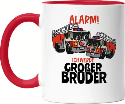 Produktbild von Ich Werde Großer Bruder Tasse Rot Ankündigung Schwangerschaft Feuerwehr-Auto Alarm Babynews