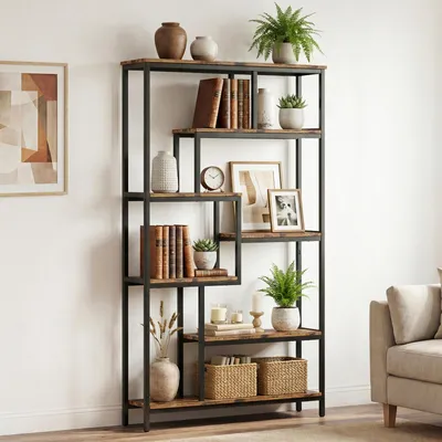 Image de Bibliothèque HOKEEPER, bibliothèque à 7 étagères, bibliothèque sur pied à étagères décalées, étagère ouverte sur pied, 98 x 30 x 180 cm