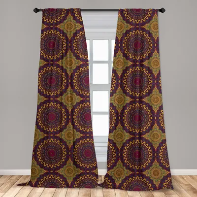Zdjęcie produktu dla Abakuhaus, zasłony okienne, mandala w stylu sztuki plemiennej, zestaw składający się z 2 elementów, wymiary 150 x 175 cm