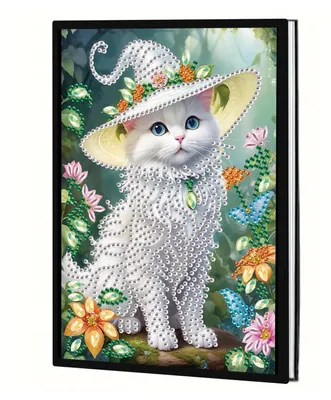 Produktbild von Diamond Painting Notizbuch Katze 145x210mm A5 Blanko Tagebuch Set Crystal Art