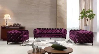 Produktbild von Luxus Hochwertige Sofa Couch Polster Sitz 3+2+1 Garnitur Chesterfield Lila