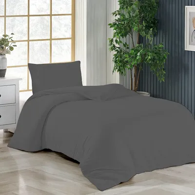 Produktbild von Bettwäsche 135x200 + 80x80 cm Anthrazit Bettbezug Baumwolle, 2-teilig