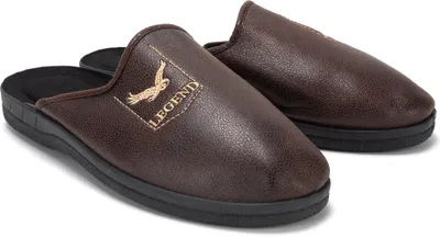 Produktbild von Herren Hausschuhe Kunstleder Slippers Slip On Schlappen Legend Braun Gr.43