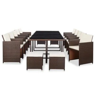 Productafbeelding van Living Store, 15-delige tuinset met kussens, van bruin polyrotan