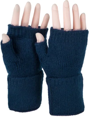Produktbild von styleBREAKER Damen Fingerlose Strickhandschuhe Elastischer Bund, Dunkelblau