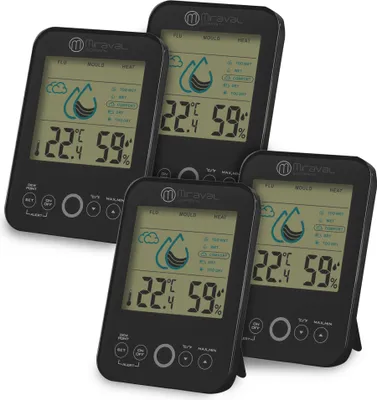 Produktbild von 4x Miraval Raumklimastation Schimmelwarner 5 Stufen Lüftungsempfehlung Hygrometer Temperaturstation