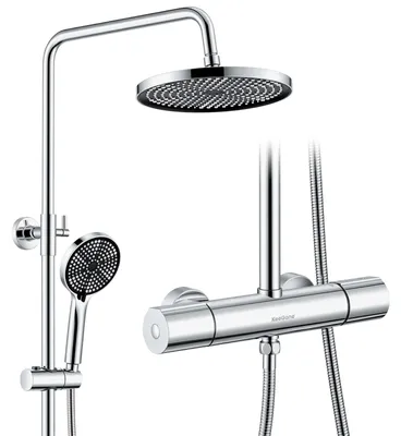 Thermostat-Douchesystem Edelstahl, 25 cm Regendusche, chroom