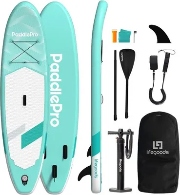 Produktbild von LifeGoods SUP Board Allround Compact - 100 KG Tragkraft - 300 x 76 cm - Aufblasbar - Komplettes SUP Paket - Mintgrün