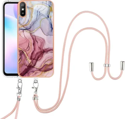 Produktbild von Redmi 9A Handykette Hülle, Muster TPU Bumper Schutzhülle mit verstellbarem Tragegurt für Xiaomi Redmi 9A Rosa
