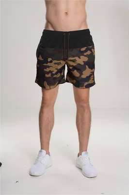 Image de Short de bain pour homme Urban Classics Block Swim Shorts blk/woodcamo - M