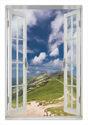 Produktbild von Wallario Wandbild mit Fenster-Illusion: Alpenluft, Größe: 61 x 91,5 cm, Poster mit rahmenlosen Bildhalter