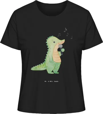 Produktbild von Mr. & Mrs. Panda Basic Shirt Damen Krokodil Singen Größe M - Schwarz - Geschenk, Baumwoll T-Shirt, Sommershirt, Oberteil, Band, Live Auftritt, Gesang, Hobbysänger