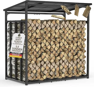Produktbild von LAWA Kaminholzregal Metall mit Dach 185x105x185 verzinkt | 3,5t Tragfähigkeit, 1m tief, Brennholzregal außen, Stapelhilfe, Unterstand für Feuerholz, für 25cm Holzscheite