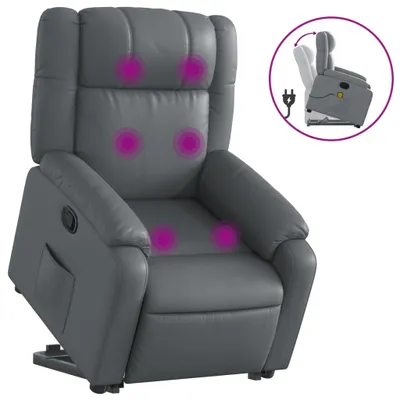 Image de vidaXL Fauteuil de massage avec releveur Gris Similicuir