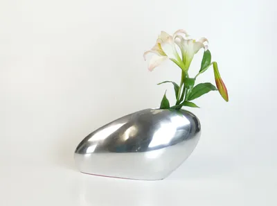 Produktbild von Aluminium Vase Rock Dekoration Deko Blumenvase Tischvase Artra Silber Dekovase B41 x T13,5 x H23cm