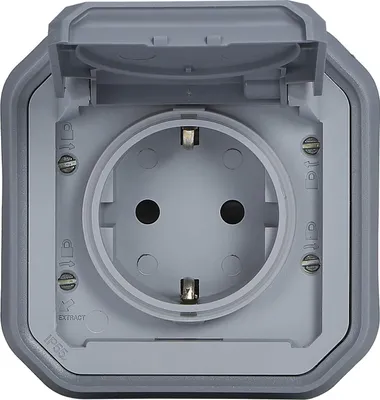 Produktbild von Legrand PLEXO New Aufsatz für Feuchtraum Steckdose inklusive Klappdeckel, Berührungsschutz IP44 grau, 069833L