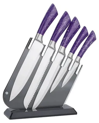 Produktbild von Küchenmesser Set, langlebiger 3Cr13 Edelstahl, ergonomische Griffe, LILA