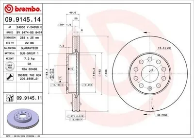 Produktbild von Bremsscheibe BREMBO 09.9145.11