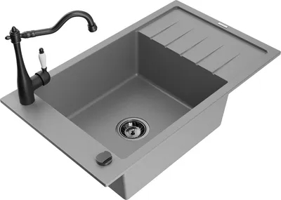 Produktbild von Mexen Elias 1 Becken-Granitspüle mit Abtropffläche und Mischbatterie Carla, Grau - 6511-71-670700-70-B