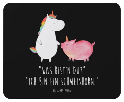 Produktbild von Mr. & Mrs. Panda Mousepad Einhorn Schwein - Schwarz - Geschenk, laptop mauspad, Freundschaft, Einhörner, Mouse Pad, computer, pc mausunterlage, Unicorn, Freundin