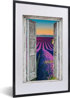 Produktbild von MuchoWow® Gerahmtes Poster Lavendel - Sommer - Ausblick - Blumen 40x60 cm - Poster mit Schwarzem Bilderrahmen Wandposter Rahmen Foto Bilder - Poster in Rahmen