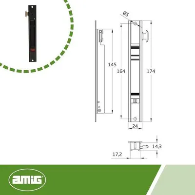 Zdjęcie produktu dla Aluminiowy zamek hakowy do okien i drzwi, w kolorze czarnym, 174 x 23 mm, do montażu wpuszczanego