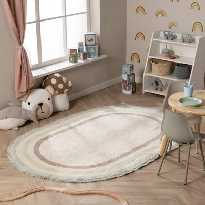 Produktbild von Volero - Waschbarer Kinderteppich Oval - Milo Grün - 200x300 cm - Kinderzimmer, Babyzimmer, Jugendzimmer - Skandinavisch