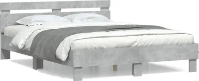Produktbild von vidaXL Bettgestell mit Kopfteil Betongrau 140x190 cm Holzwerkstoff