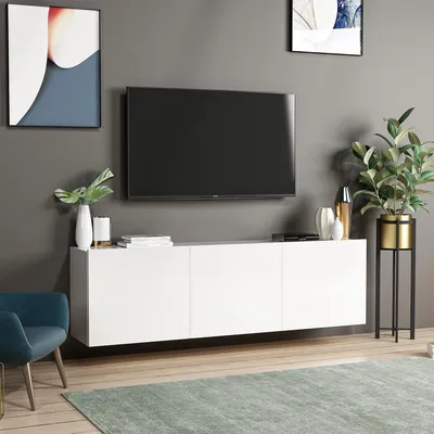 Produktbild von Osidda - TV-Schrank, 150x31x44h cm Weiß, 3 Türen