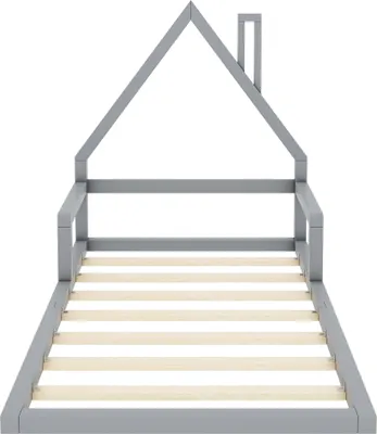 Produktbild von Kinderbett mit Lattenrost, 90x200 cm, Hausbett, Bodenbett, Jugendbett, Kiefer