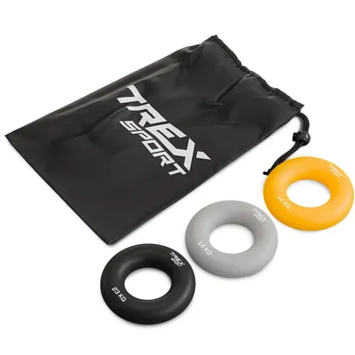 Produktbild von TREX SPORT Silikon Handtrainer Fingertrainer Set TX-003HSC | 3er Set 14–23 kg Grifftrainer | Handgriffstärker, Finger- & Unterarmtraining, mit Tasche