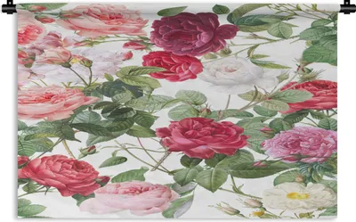 Produktbild von MuchoWow® Wandteppich Wandbehang Blumen - Weiß - Rosa - Violett 150x100 cm Tapisserie Dekoration Wandtuch - Waschbar - Tapisserien - Wand-Decke