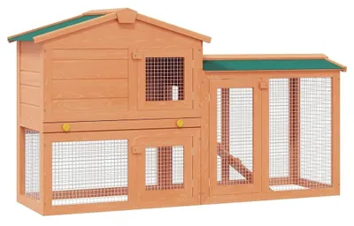 Produktbild von Kleintierstall Hühnerstall Hasenstall Kaninchenstall mit Freigehege und Auslauf aus Holz für Hasen Hühner Kaninchen Meerschweinchen Braun und Grün