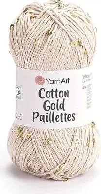 Produktbild von Yarnart Baumwolle Gold Paillettes Wolle mit Effektgarn, Baumwoll-Mix, 50g, Beige-Gold, 140m