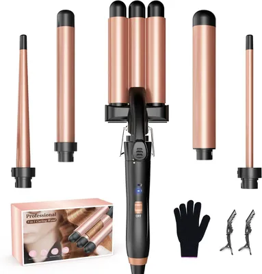 Produktbild von 5 in 1,Lockenstab mit Verschiedenen Aufsätzen Einstellbare Temperatur Keramik Große Locken Schnellaufheizung lockenstäbe 3Fässer für Lange/kurze Haare