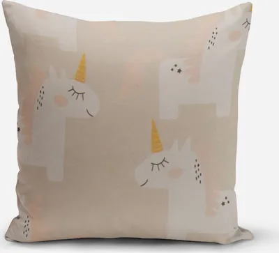 Produktbild von SCHÖNER LEBEN. Kissenhülle Einhörner beige weiß grau rosa 40x40cm