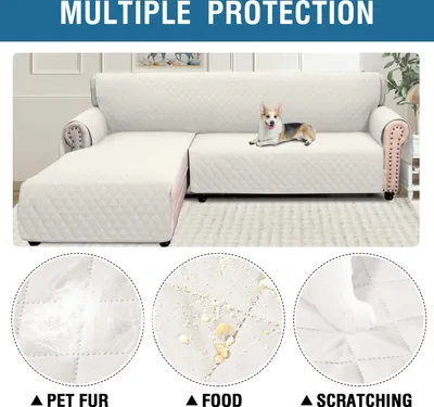 Obrázek produktu pro Topchances L Shape Sofa Covers, vodoodpudivý protiskluzový ochranný kryt na rohovou pohovku, oboustranné kryty na ochranu nábytku před domácími mazlíčky a dětmi, béžová, velikost L