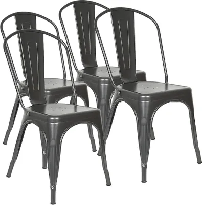 Produktbild von 4x Stuhl Bistrostuhl Metallstuhl Esszimmerstuhl Küchenstühle Industry Design, stapelbar Grau