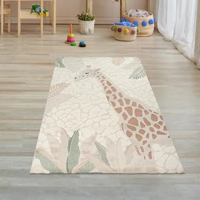 Obrázek produktu pro Koberec do dětského pokoje se vzorem žirafy v krémově béžové barvě velikost - 80 x 150 cm