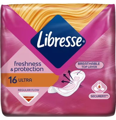 Imagen del producto de Libresse - Toallas sanitarias Libresse Utra Normal, 16 unidades | Un paquete de 16 unidades