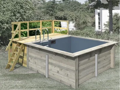 Produktbild von KARIBU Naturbelassen 124 x 142 cm Poolterrasse Front, Massivholz Kesseldruckimprägniert, Podesthöhe 124 cm, Terrassenbreite 142 cm, Pool Anbau