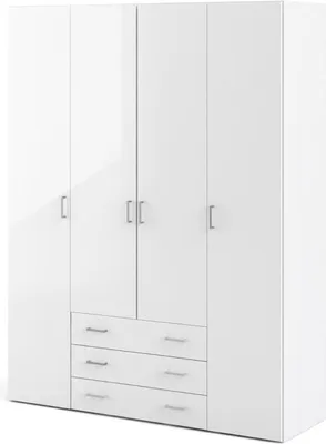 Produktbild von Spell Kleiderschrank 4 Türen, 3 Schubladen weiss, weiss hochglanz.