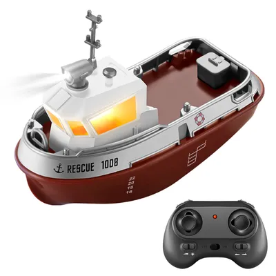 Produktbild von Ferngesteuertes Boot, 2,4 GHz 1:32, wasserdichter Mini-Schlepper mit Lichtern, wiederaufladbares elektrisches Spielzeug fuer Kinder, Jungen und Maedchen