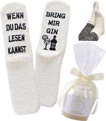 Produktbild von Gin Socken, Geschenk für Frauen, WENN DU DAS LESEN KANNST BRING MIR GIN, Geburtstagsgeschenke für Frauen (Creme)