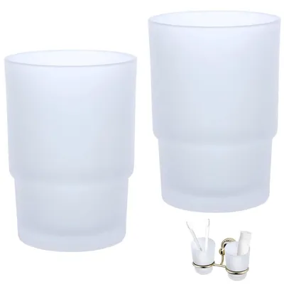 Obrázok produktu pre Sada dvoch pohárov na ústnu hygienu, matné sklo, objem 230 ml, vhodné na stohovanie a montáž na stenu