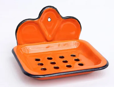 Produktbild von Seifenhalter 618 Seifenschale 13 cm emailliert Landhaus Emaille Seifenspender / Farbe: Orange