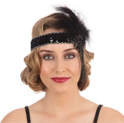 Produktbild von Schwarzes Deluxe  Flapper  Stirnband mit Pailletten, Kostümzubehör