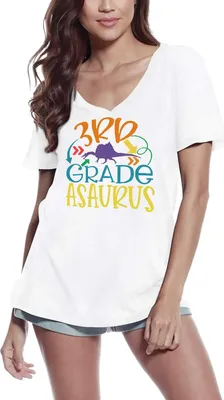 Produktbild von Damen Grafik T-Shirt V-Ausschnitt Asaurus für die 3 Klasse – 3rd Grade Asaurus – Öko-Verantwortlich Vintage Jahrgang Kurzarm Lustige Druck Geburtstag